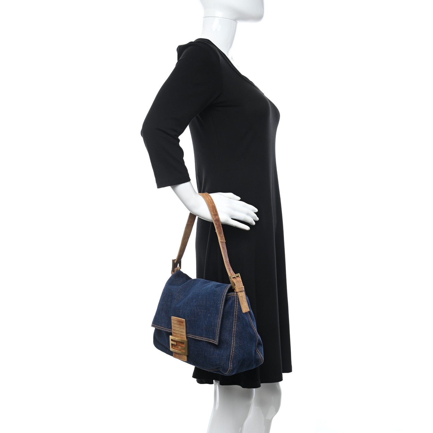 Fendi Denim Medium Convertible Baguette Blue 2 of 12