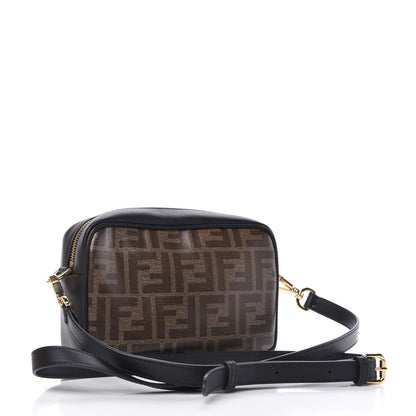 Fendi Glazed Fabric Vitello Century FF 1974 Stamp Patch Mini Camera Case Mogano Panna Black 3 of 11