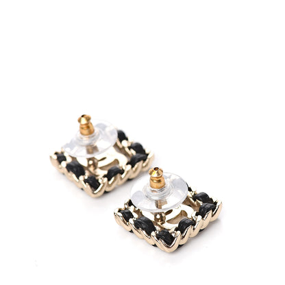Chanel Crystal Lambskin Chain Sergeant Stud Earrings Black Gold 3 of 5