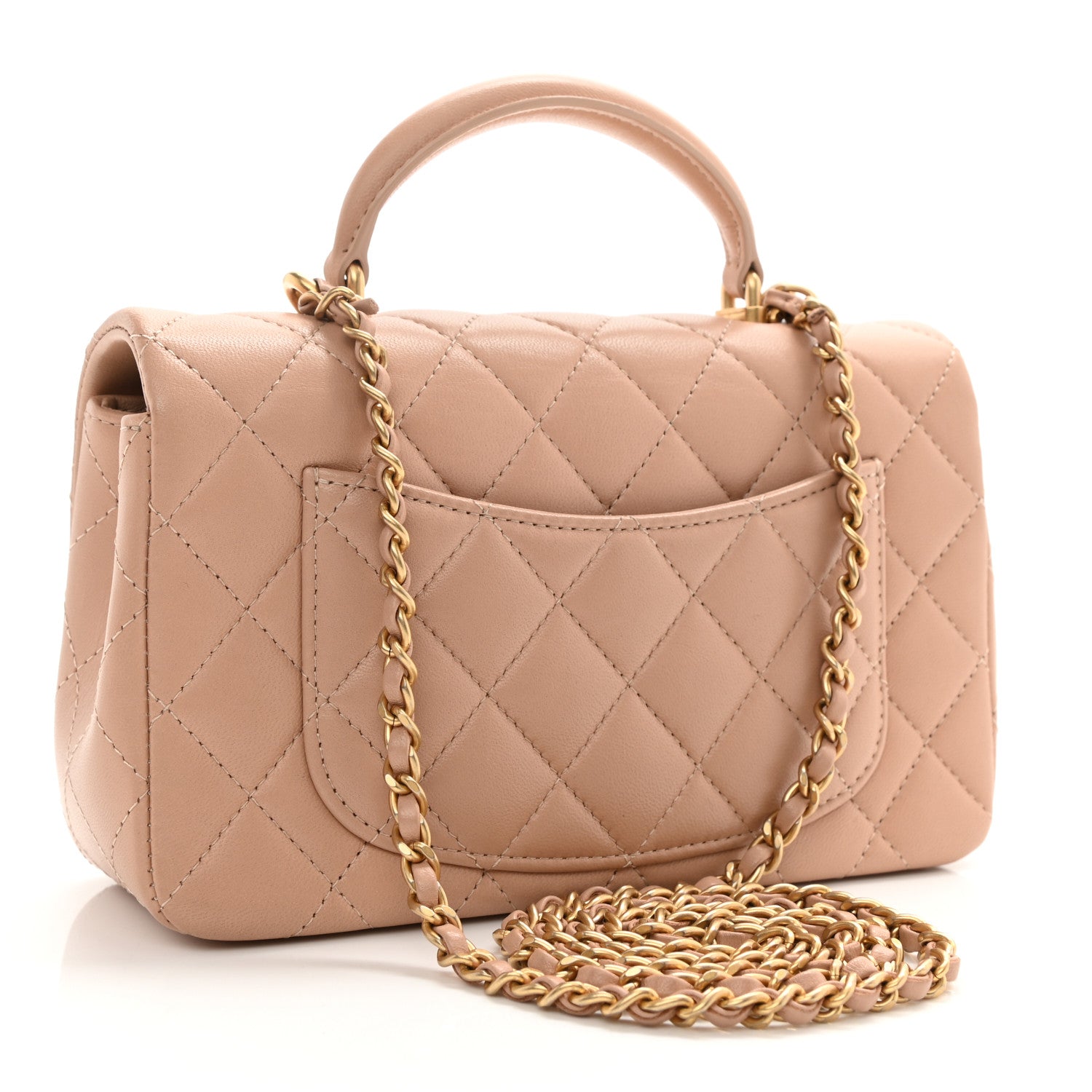 Chanel Lambskin Quilted Mini Top Handle Rectangular Flap Beige 3 of 11