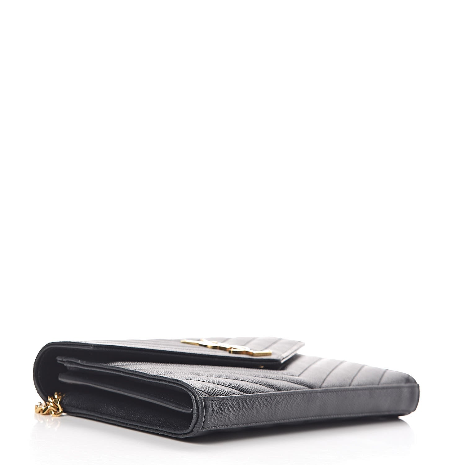 Saint Laurent Grain De Poudre Matelasse Chevron Monogram Chain Wallet Black 4 of 14