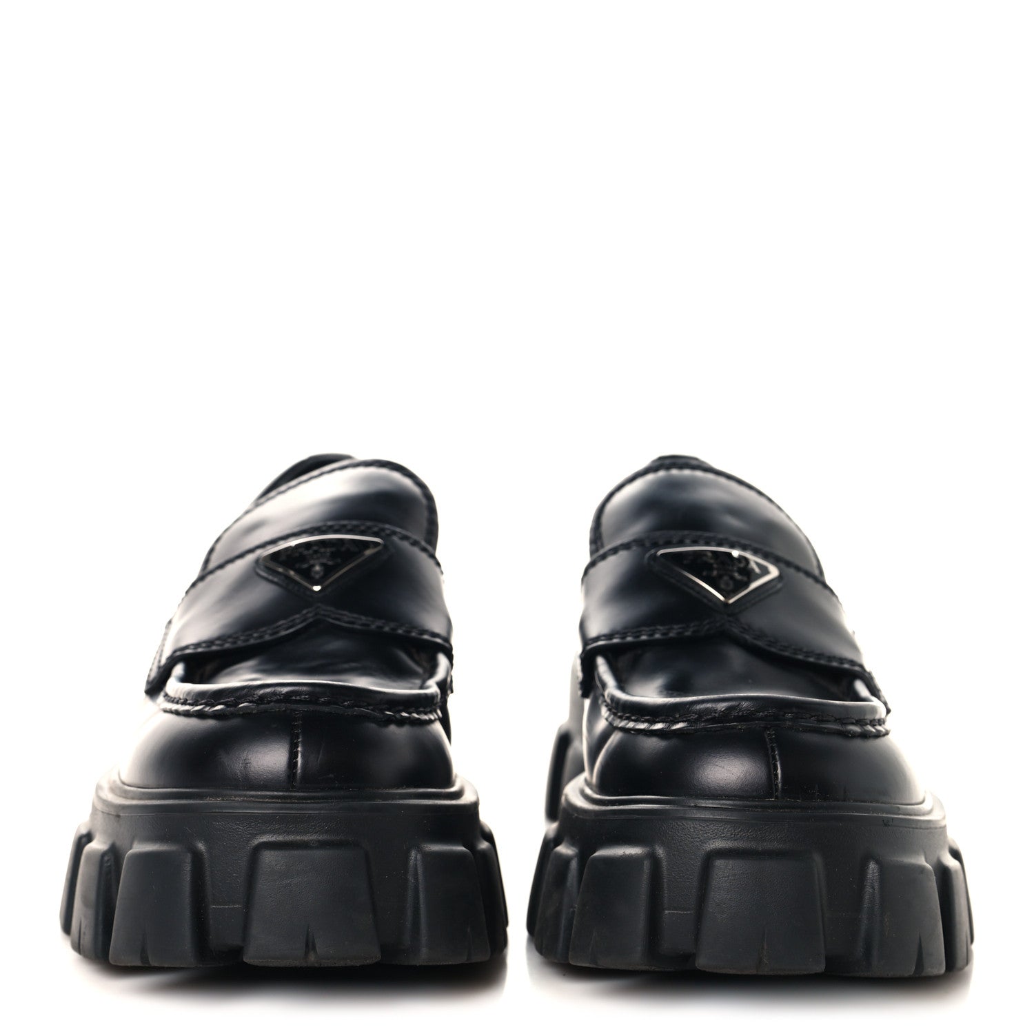 Prada Spazzolato Rois Metal Triangle Logo Mens Monolith 60mm Loafers 6 Black 3 of 11