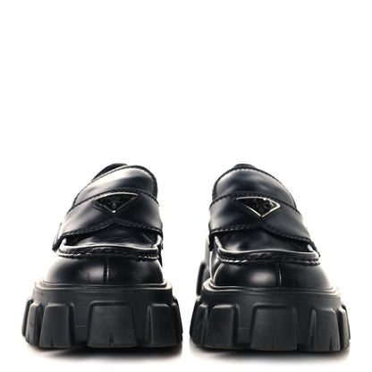 Prada Spazzolato Rois Metal Triangle Logo Mens Monolith 60mm Loafers 6 Black 3 of 11