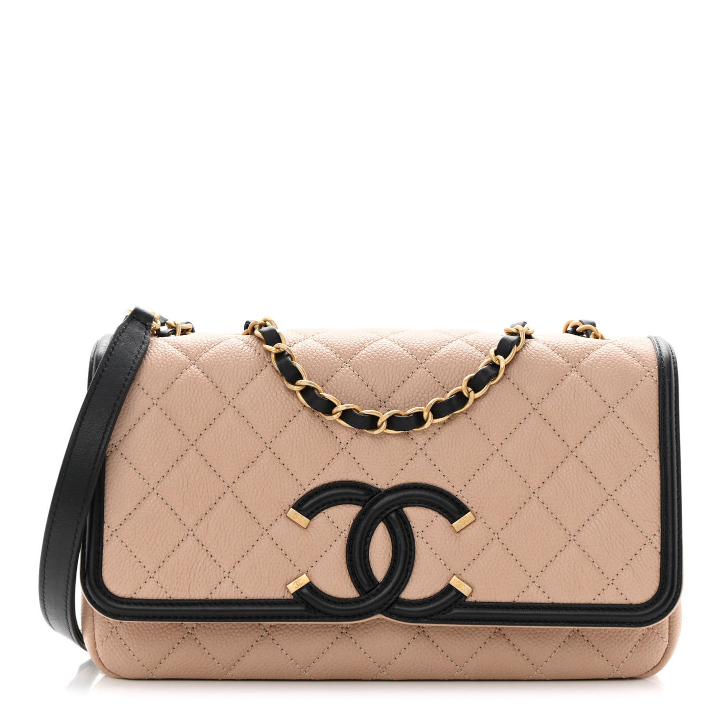 Caviar Quilted Medium CC Filigree Flap Beige Black