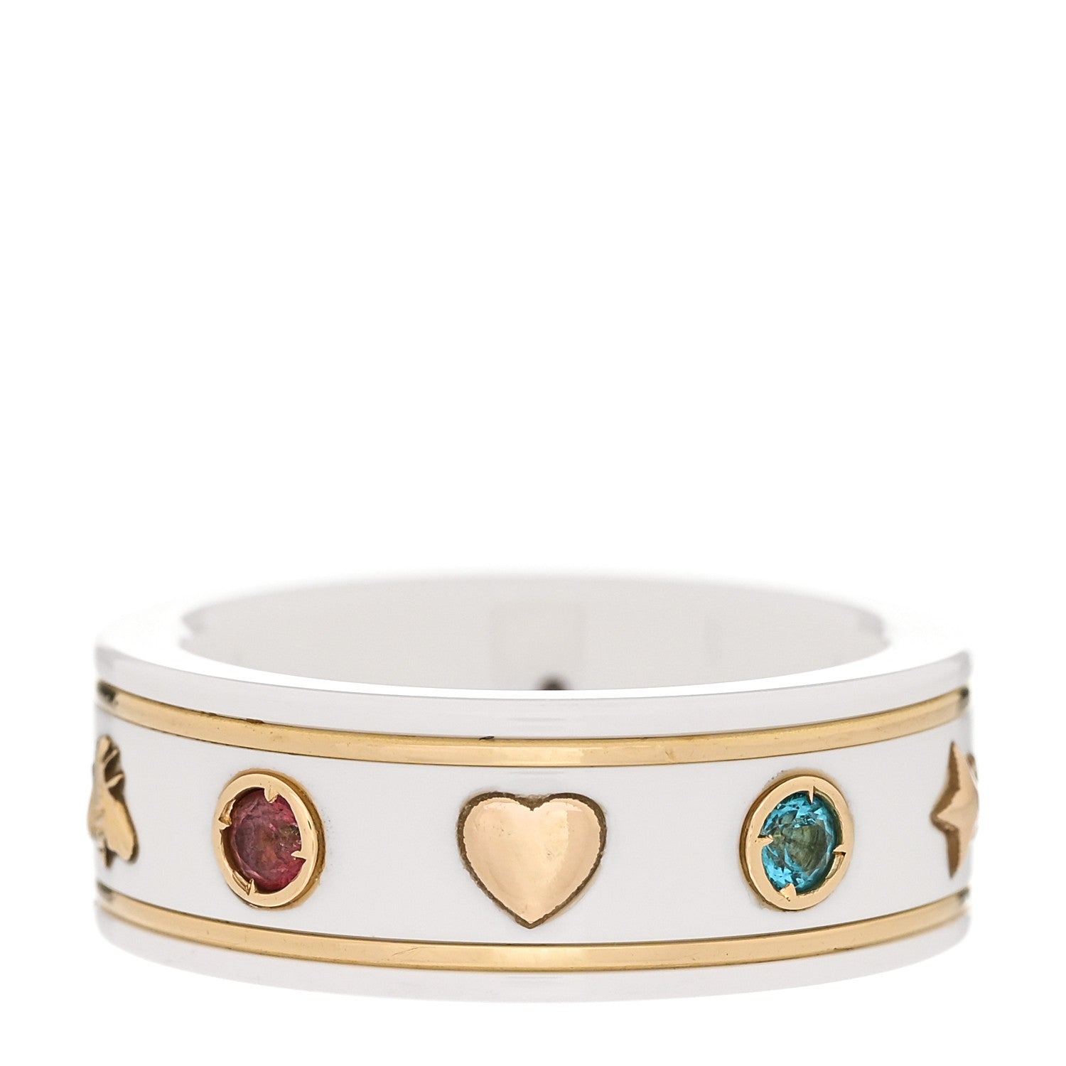 Gucci 18K Yellow Gold Ceramic Topaz Icon Band Ring 50 5.25 White 1 of 8