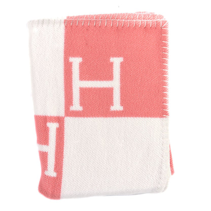 Hermes Wool Cashmere Avalon Baby Blanket Rose Airelle White 1 of 3