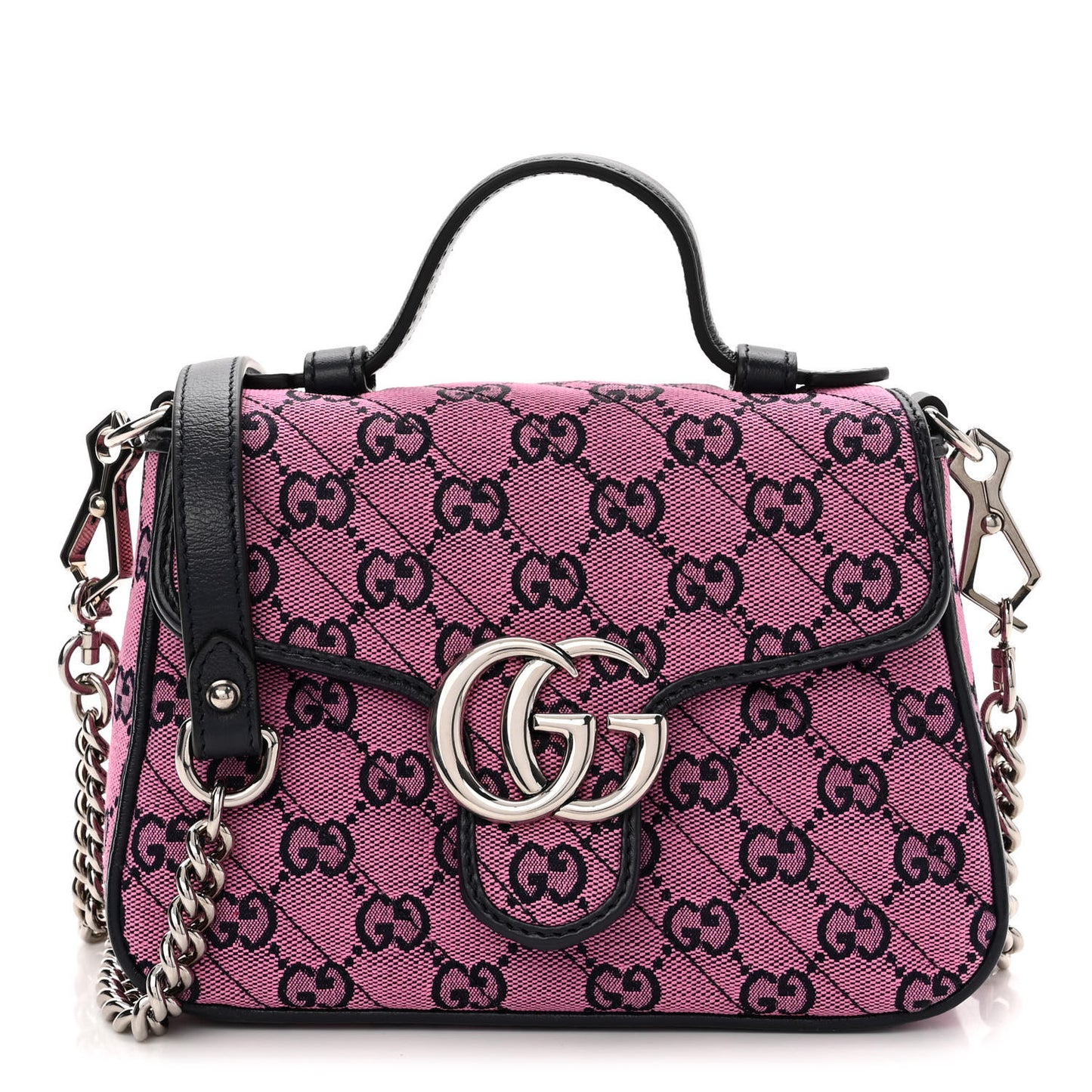 Monogram Multicolor Matelasse Diagonal Mini GG Marmont Top Handle Shoulder Bag Pink Blue