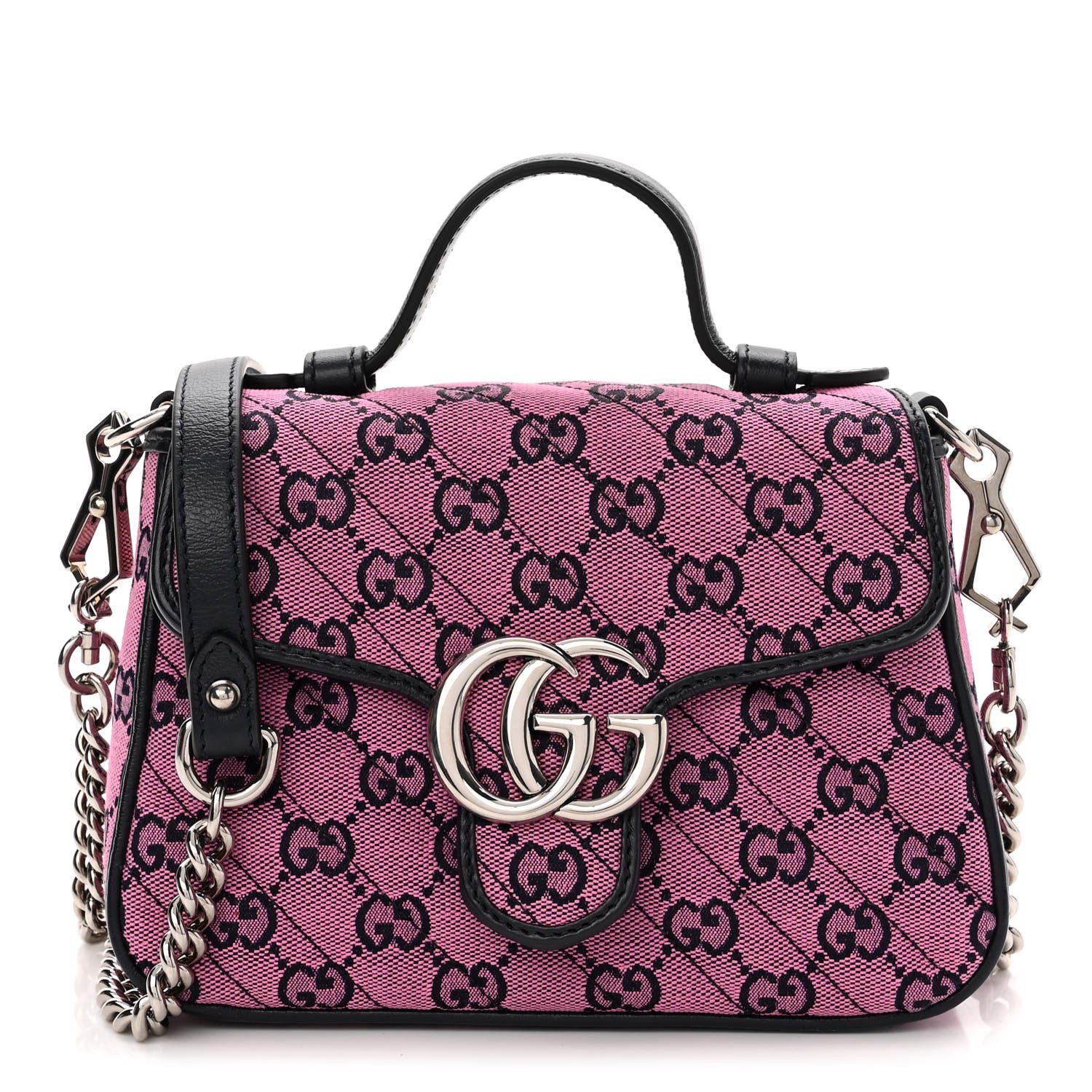 Gucci Monogram Multicolor Matelasse Diagonal Mini GG Marmont Top Handle Shoulder Bag Pink Blue 1 of 10