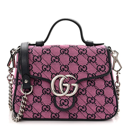Gucci Monogram Multicolor Matelasse Diagonal Mini GG Marmont Top Handle Shoulder Bag Pink Blue 1 of 10
