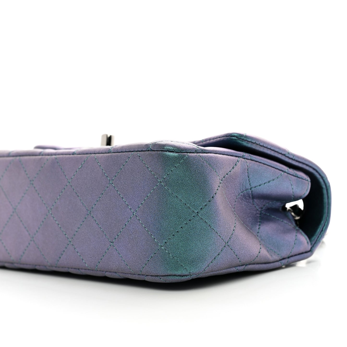 Iridescent Lambskin Quilted Mini Rectangular Flap Turquoise