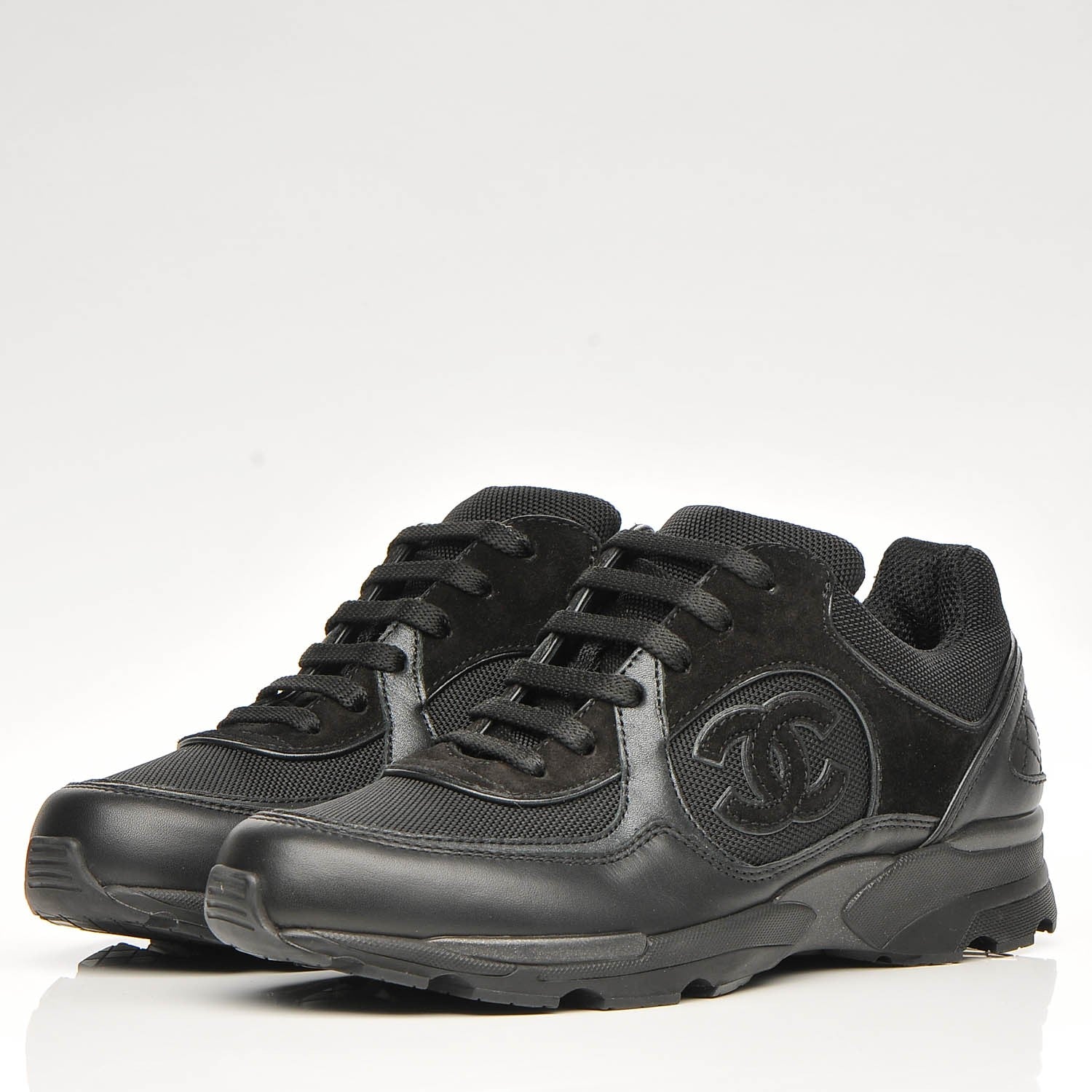 Chanel Suede Calfskin CC Sneakers 37 Black 2 of 6
