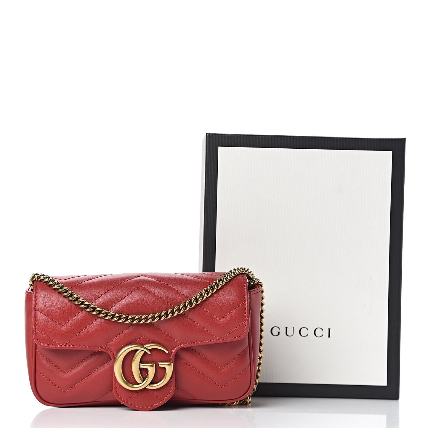 Calfskin Matelasse Super Mini GG Marmont Shoulder Bag Hibiscus Red