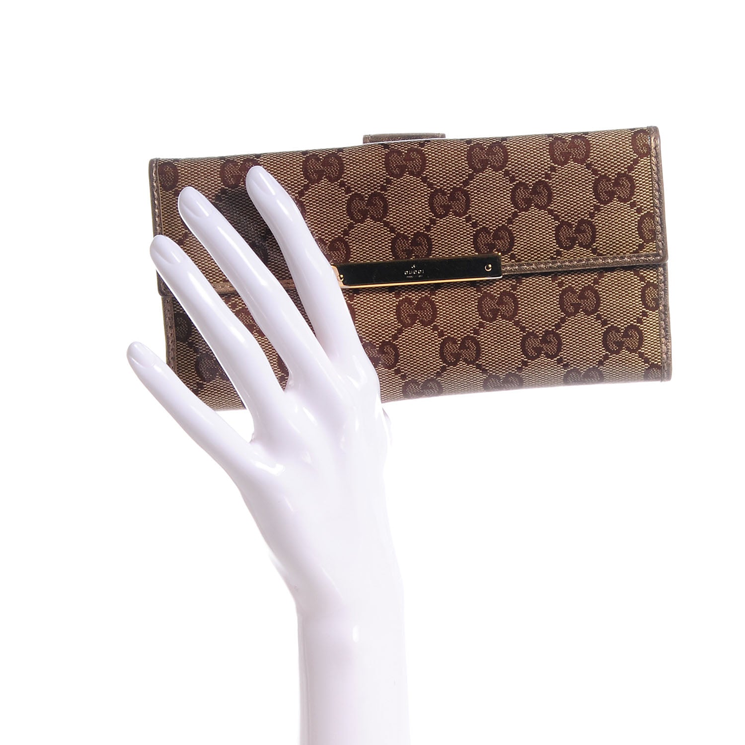 Gucci Crystal Monogram Metal Bar Continental Flap Wallet Gold 2 of 8
