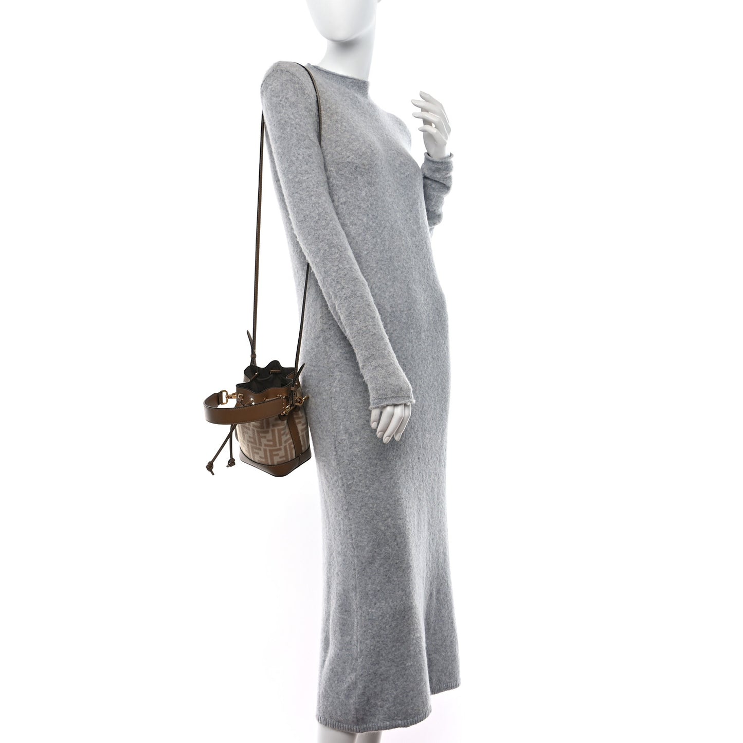 Wool Vitello King FF 1974 Mini Mon Tresor Bucket Bag Beige Cammello Sand