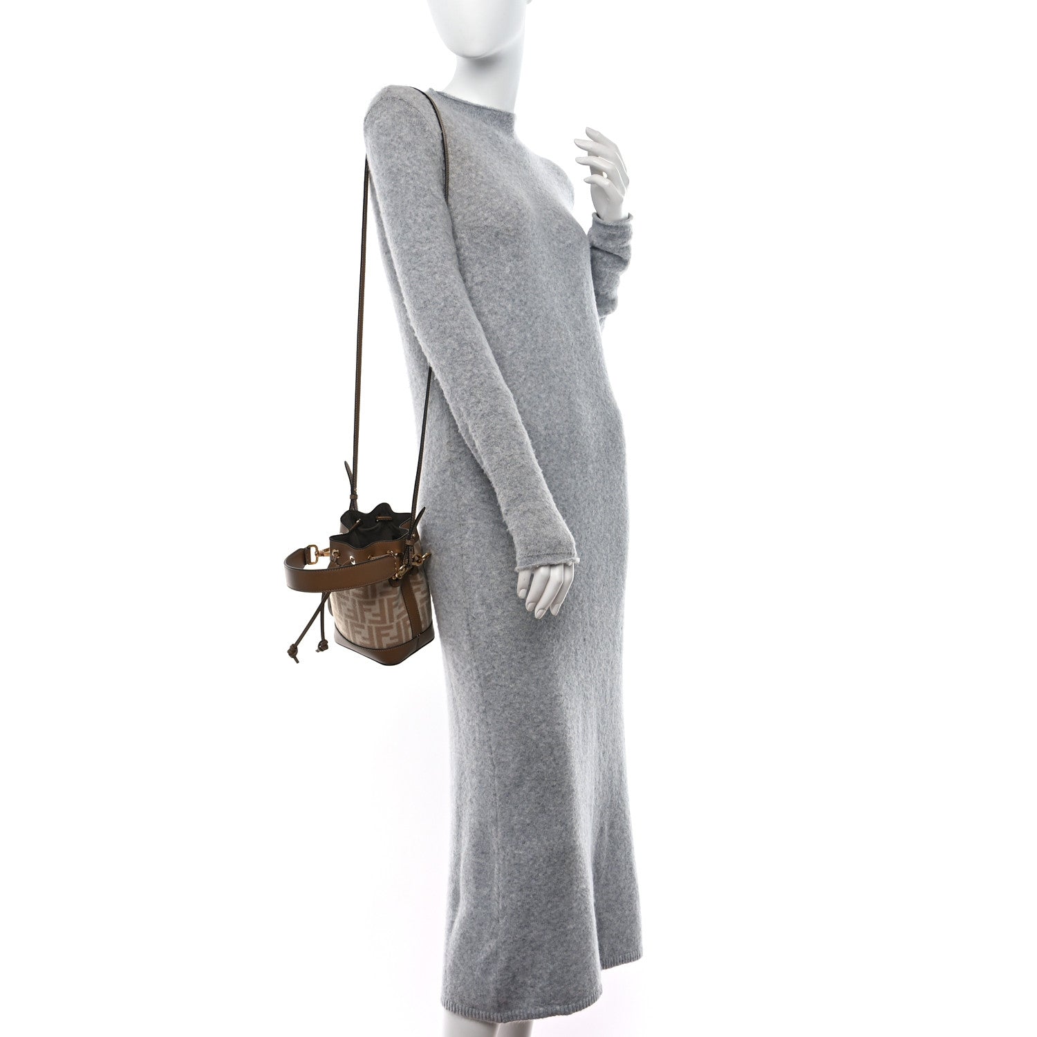 Fendi Wool Vitello King FF 1974 Mini Mon Tresor Bucket Bag Beige Cammello Sand 2 of 9