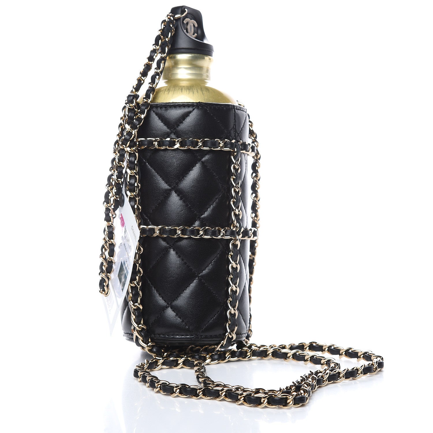 Chanel Lambskin Quilted CC To Drink Water Bottle Black Gold 3 of 8