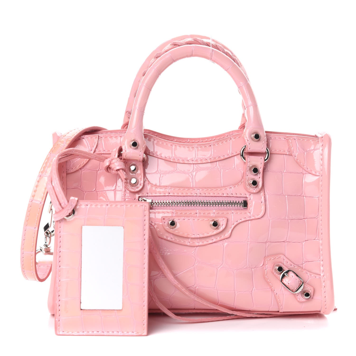 Balenciaga Patent Crocodile Embossed Classic Silver Hardware Nano City Light Pink 1 of 8
