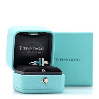 Tiffany 18K White Gold Diamond Turquoise T Wire Ring 56 7.75 5 of 5
