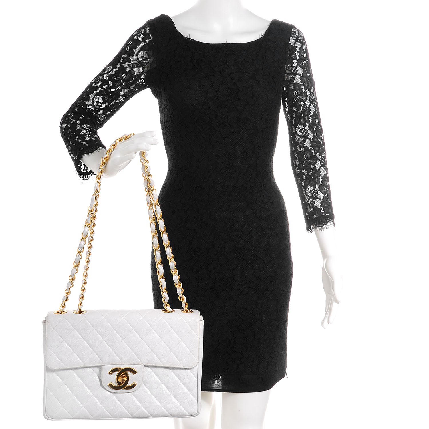 Chanel Caviar Jumbo Flap White 2 of 10