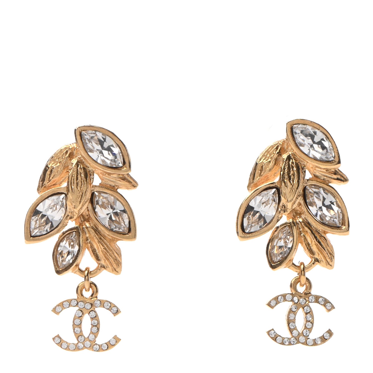 Chanel Crystal Sparkling Wheat CC Drop Earrings Gold 1 of 4