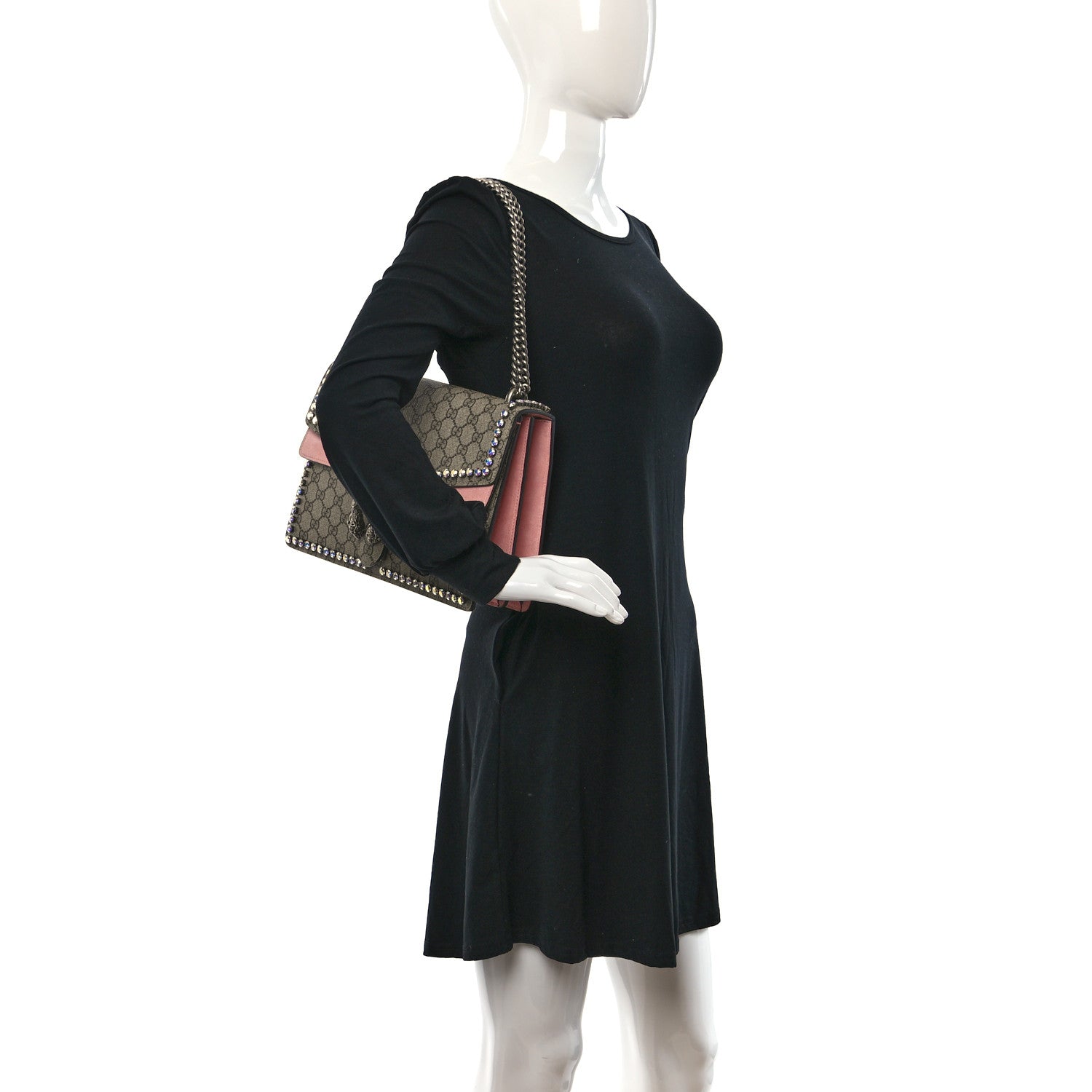 Gucci GG Supreme Monogram Suede Crystal Medium Dionysus Shoulder Bag Beige Ebony Light Peonia 2 of 11