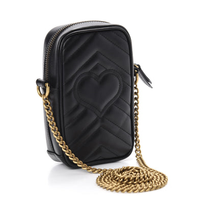 Gucci Calfskin Matelasse Mini GG Marmont Crossbody Bag Black 3 of 10