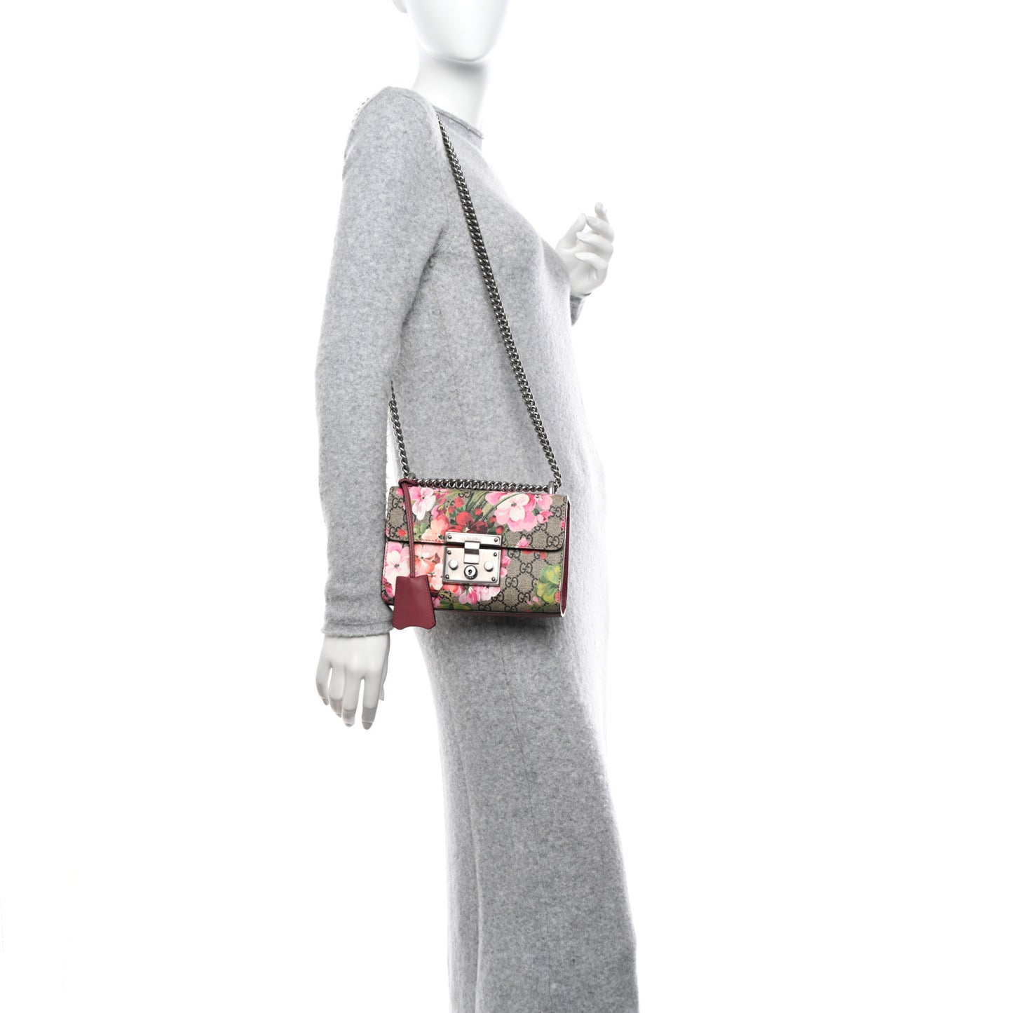 GG Supreme Monogram Blooms Small Padlock Shoulder Bag Beige Multicolor Dry Rose
