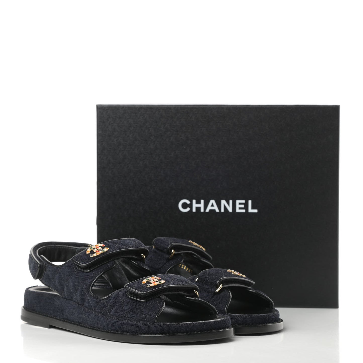 Velvet Velcro Dad Sandals 41 Navy Blue