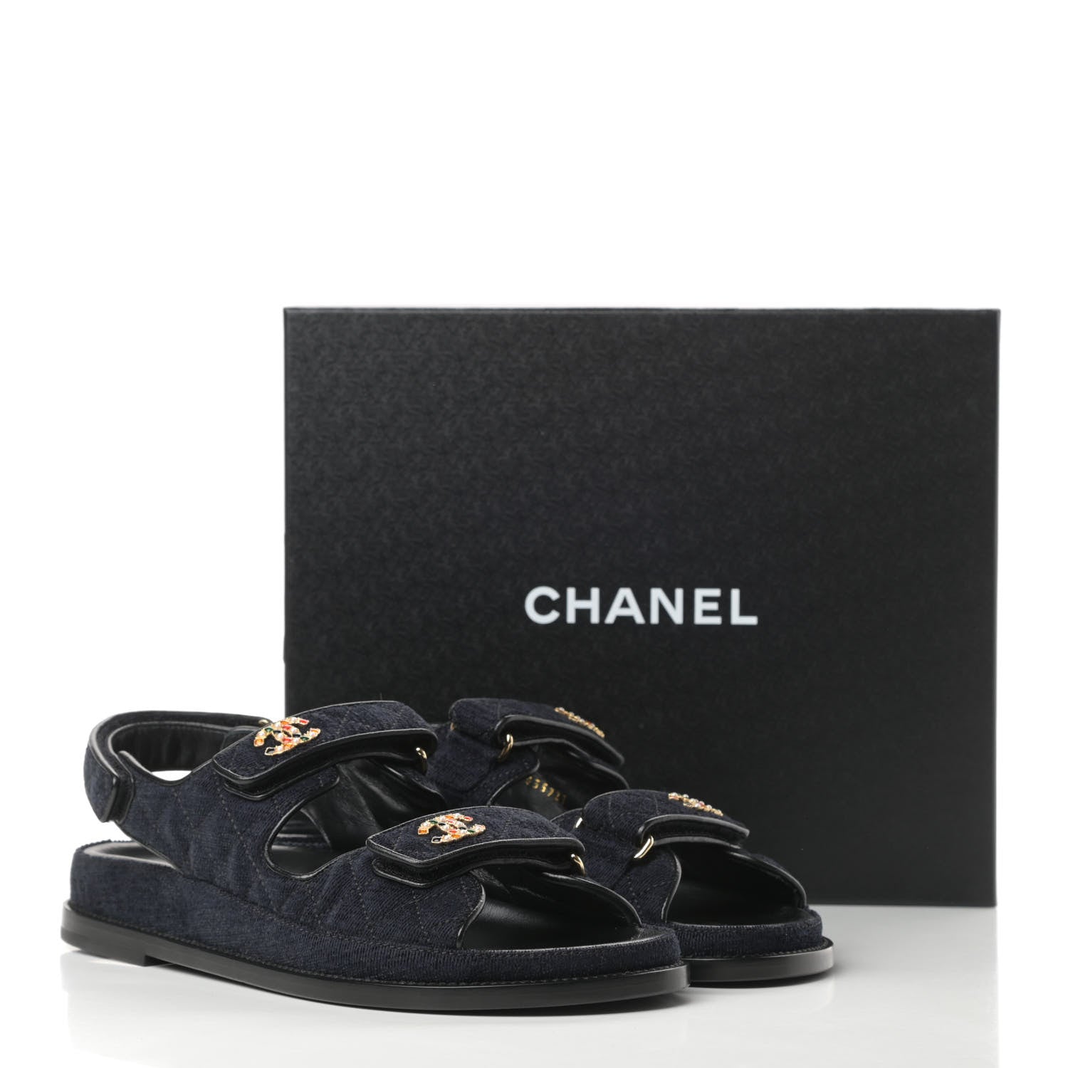 Chanel Velvet Velcro Dad Sandals 41 Navy Blue 9 of 9