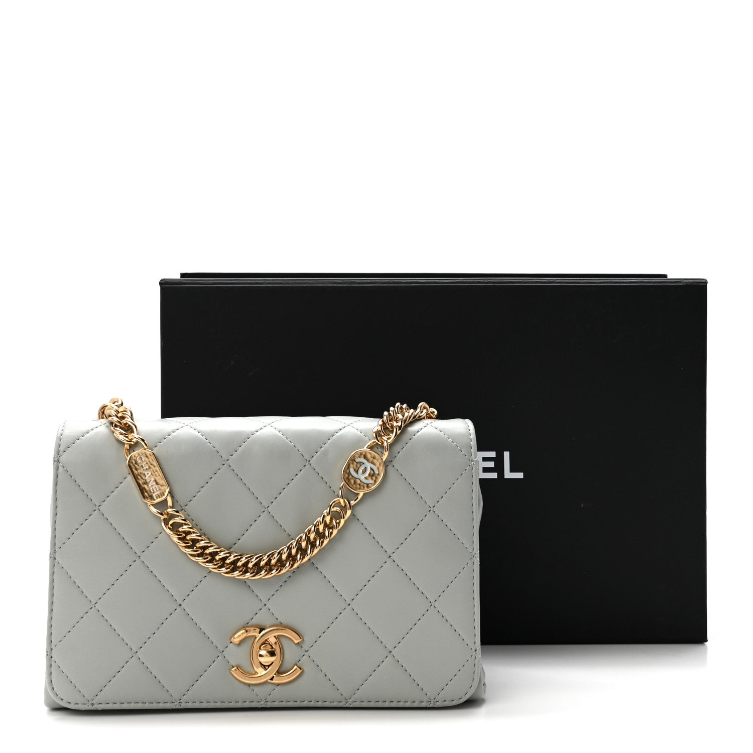 Chanel Calfskin Quilted Enamel Chain Flap Grey 11 of 11
