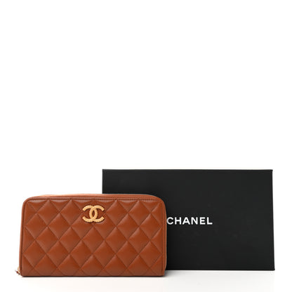 Chanel Lambskin Quilted Studded CC Large Gusset Zip Around Wallet Light Brown 16 of 16