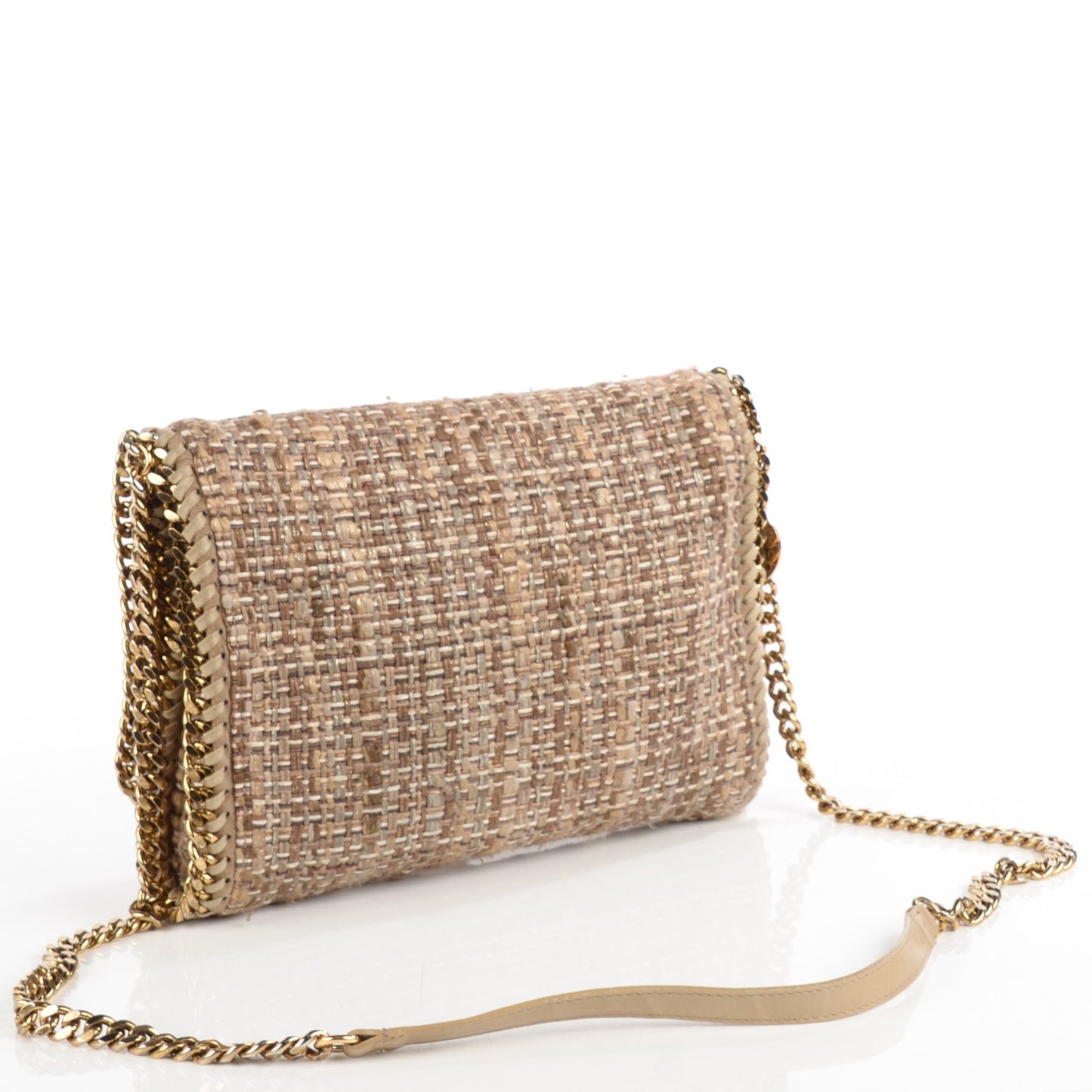 Woven Boucle Fold Over Falabella Clutch Gold