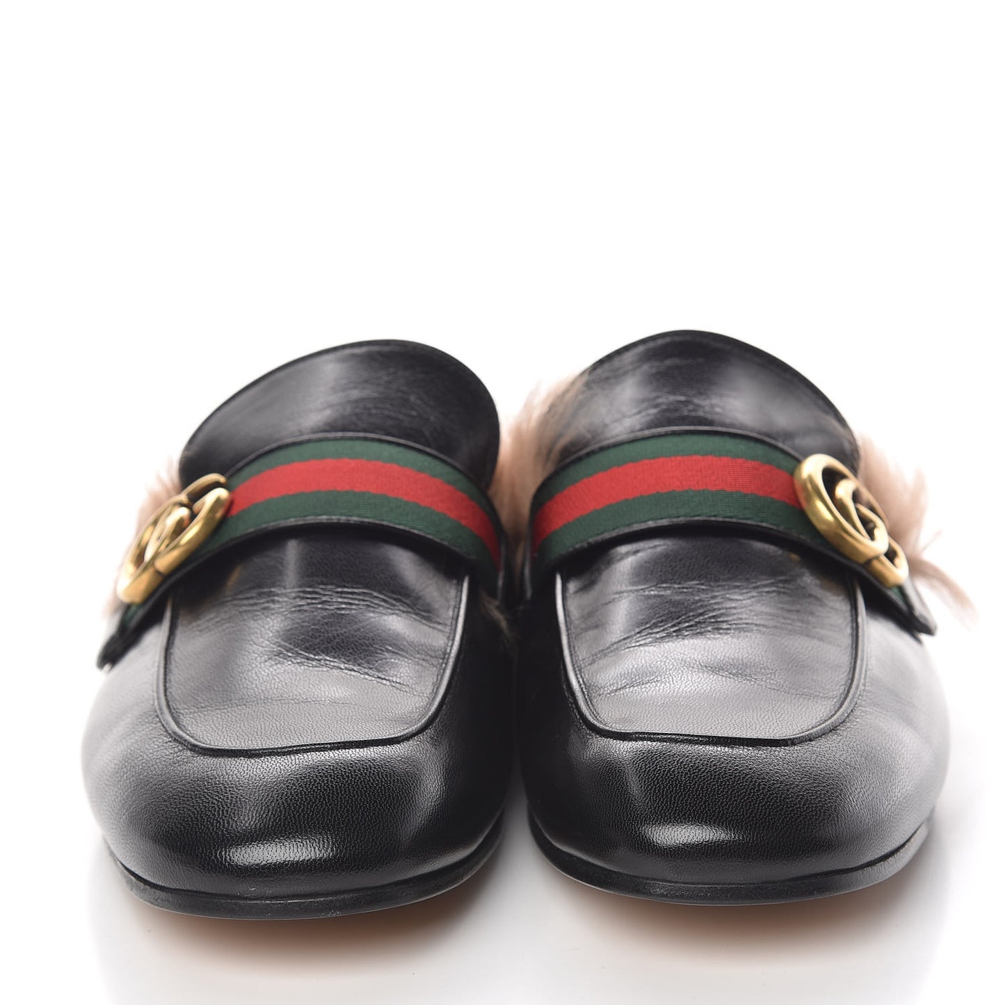Goatskin Fur Web GG Mens Princetown Slippers 9 Cocoa