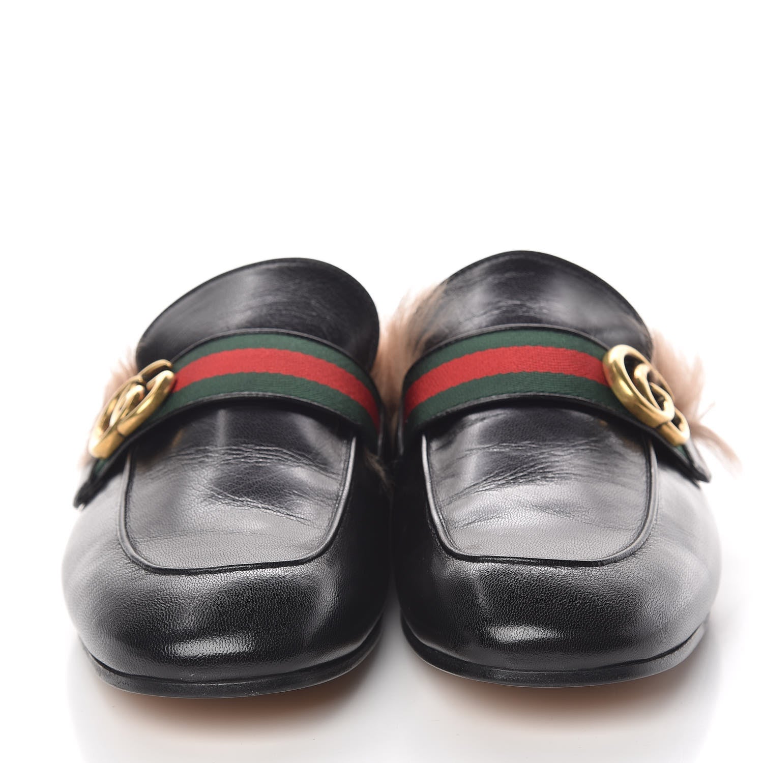 Gucci Goatskin Fur Web GG Mens Princetown Slippers 9 Cocoa 2 of 11