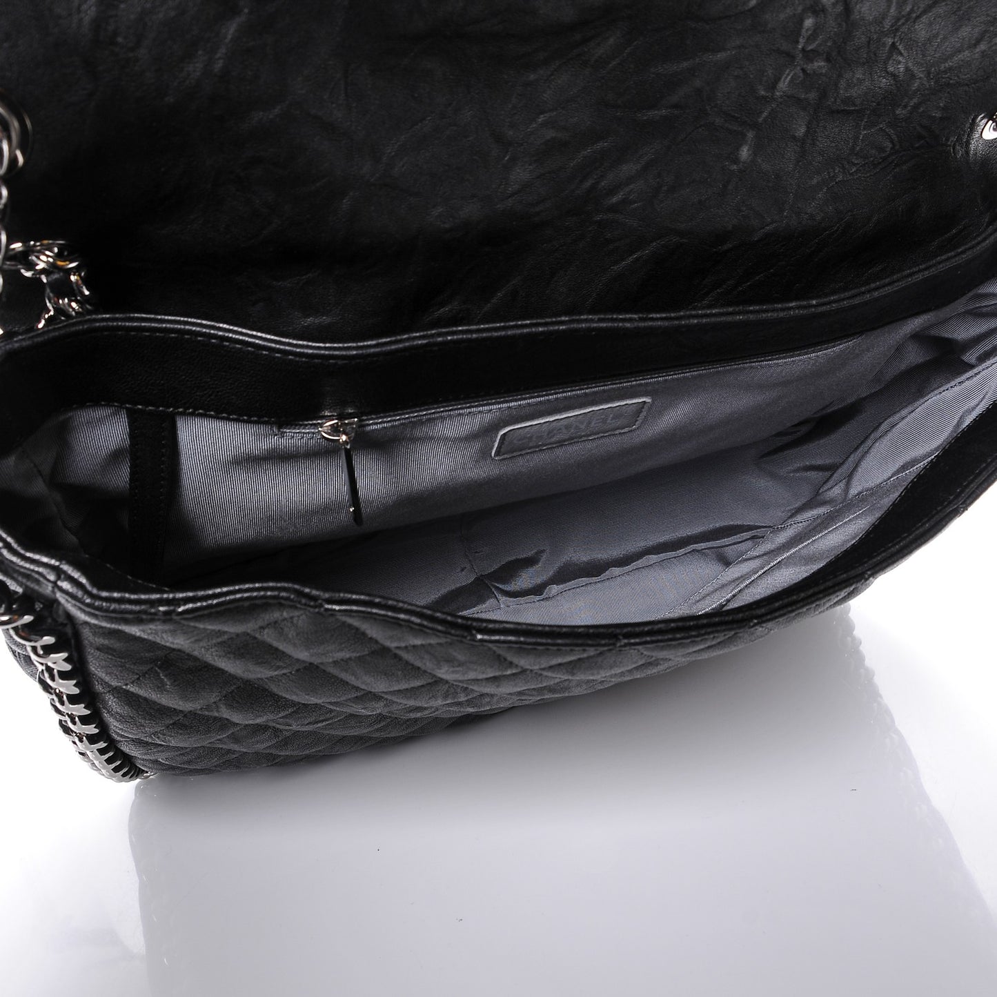 Washed Lambskin Quilted Maxi Chain Around Flap Black