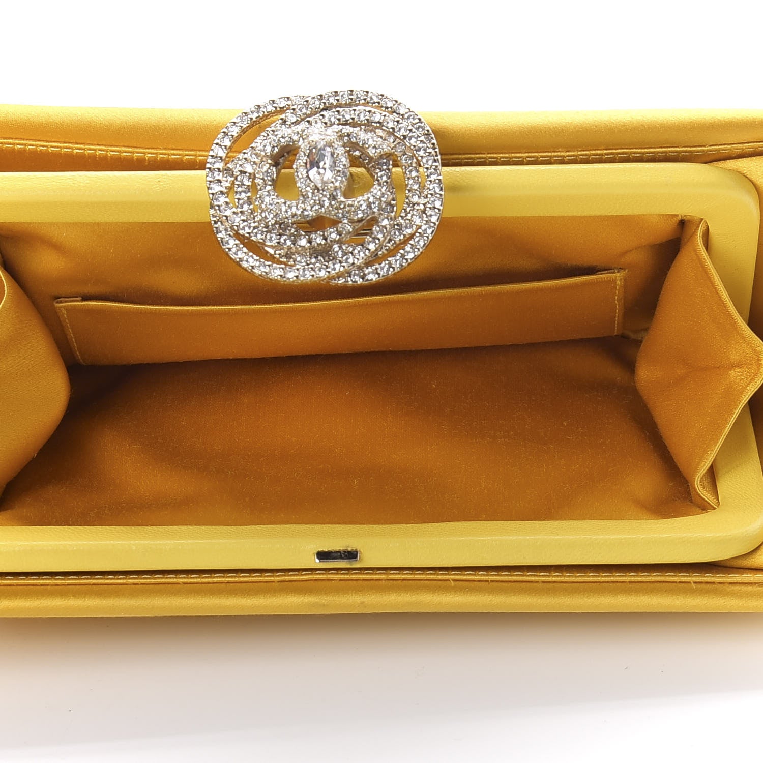 Chanel Satin Crystal Camellia Evening Frame Clutch Yellow 5 of 7