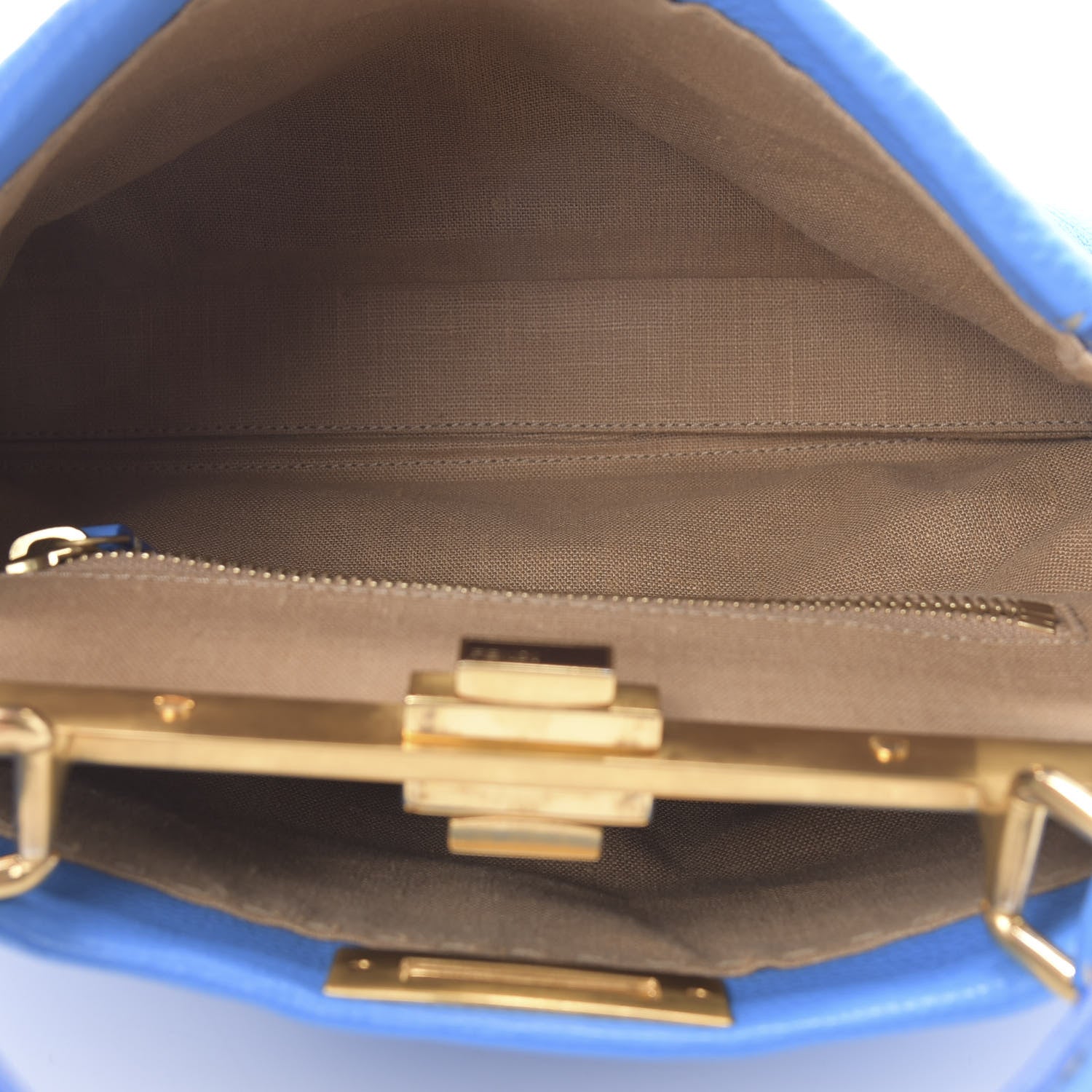 Fendi Cuoio Romano Raffia Selleria Medium Peekaboo Iconic Satchel Blue 6 of 13