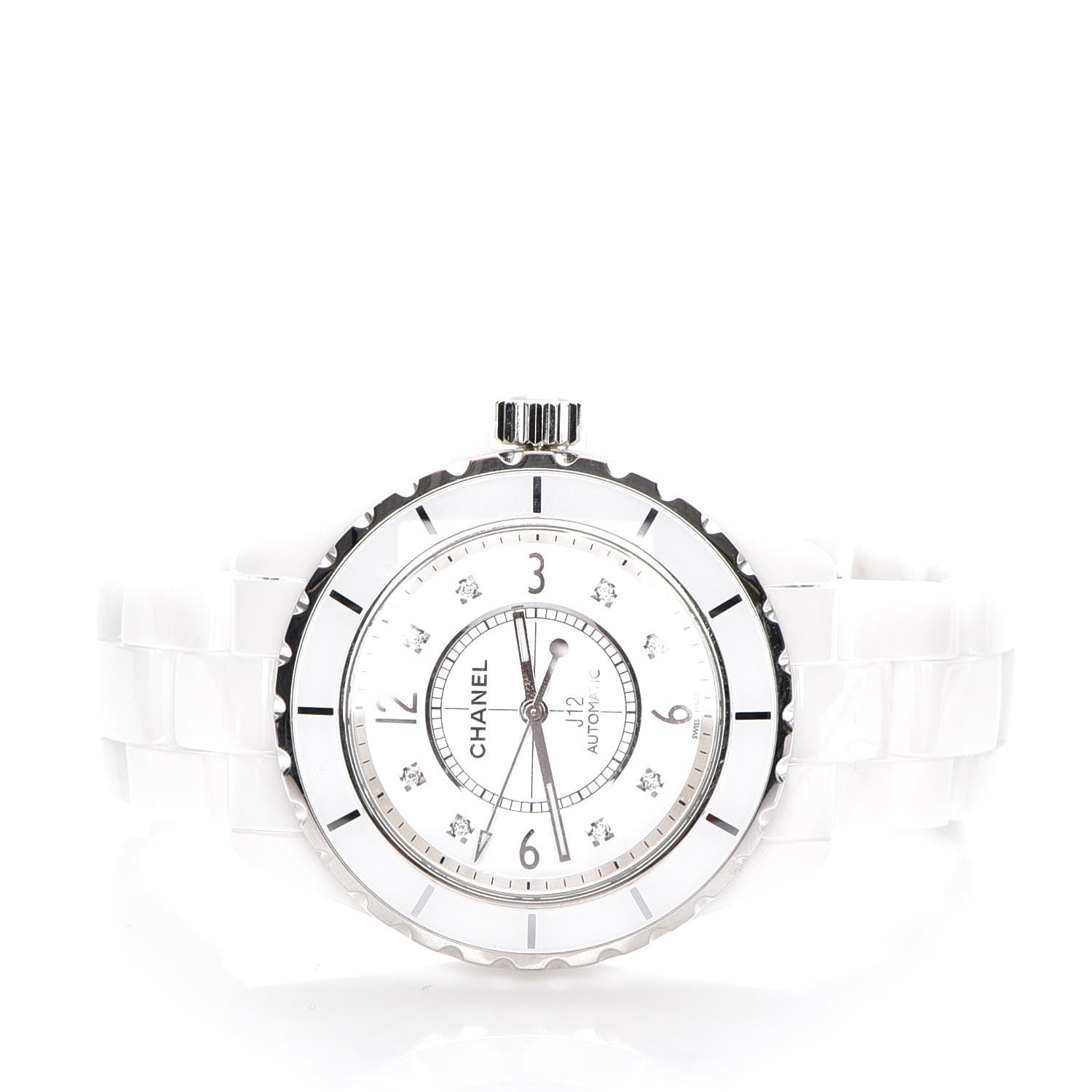 Chanel Stainless Steel Ceramic Diamond 38mm J12 Automatic Watch White 4 of 6