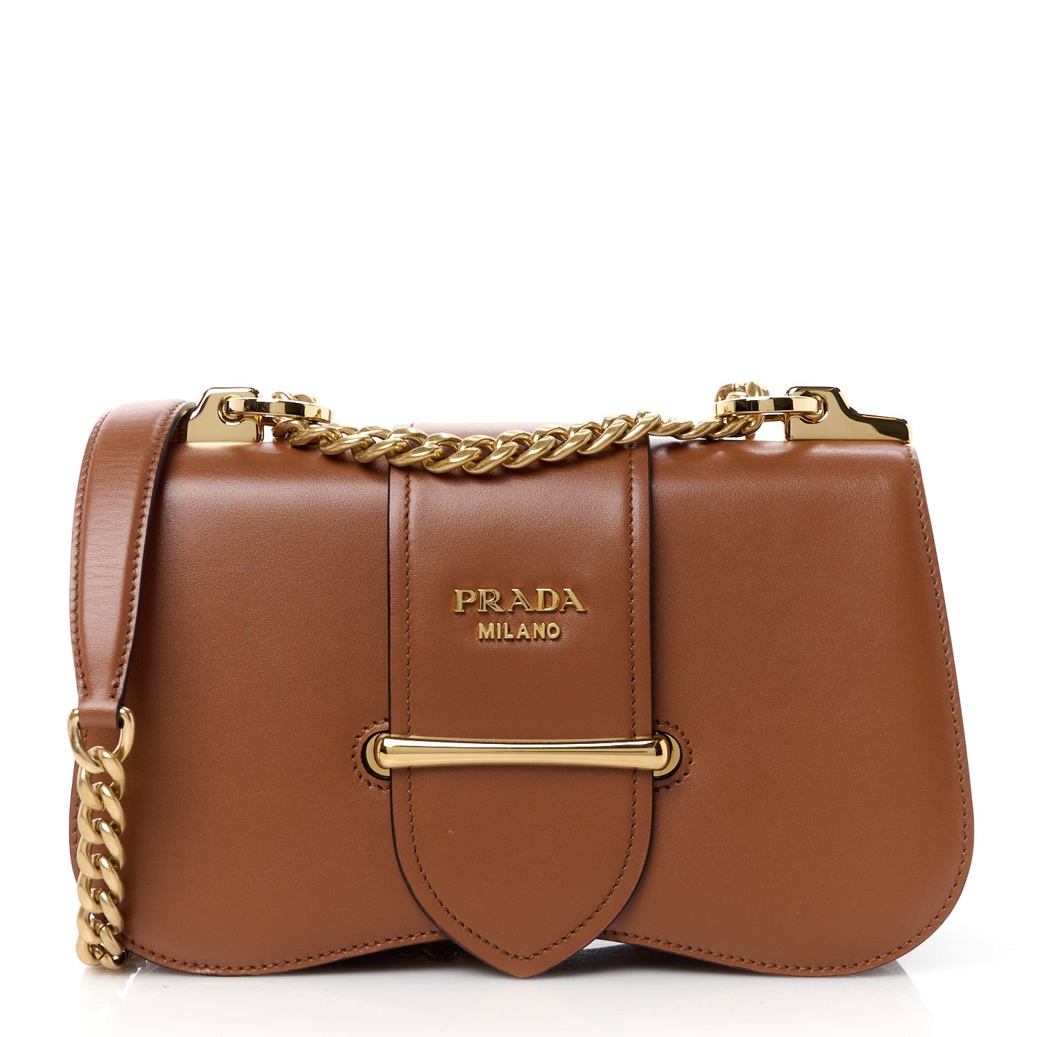 Prada City Calfskin Sidonie Small Chain Crossbody Bag Cognac 1 of 11