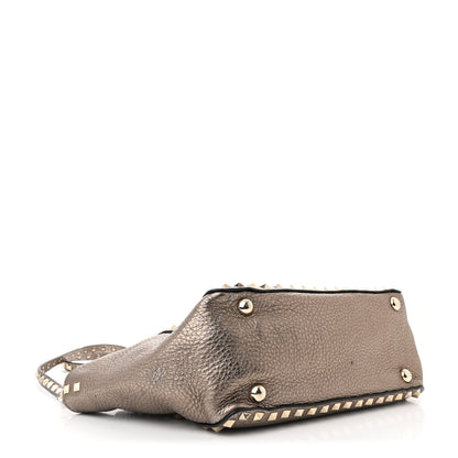 Valentino Garavani Metallic Alce Printed Calfskin Small Rockstud Tote Sasso 4 of 9