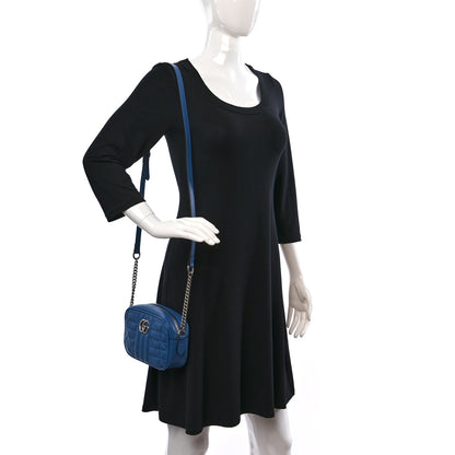 Gucci Calfskin Matelasse Aria Mini GG Marmont Chain Shoulder Bag Clear Blue 2 of 12