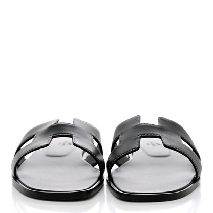 Hermes Box Calfskin Oran Sandals 38.5 Black 4 of 8