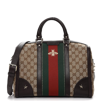 Gucci Monogram Vintage Web Medium Webby Bee Boston Dark Brown 1 of 9