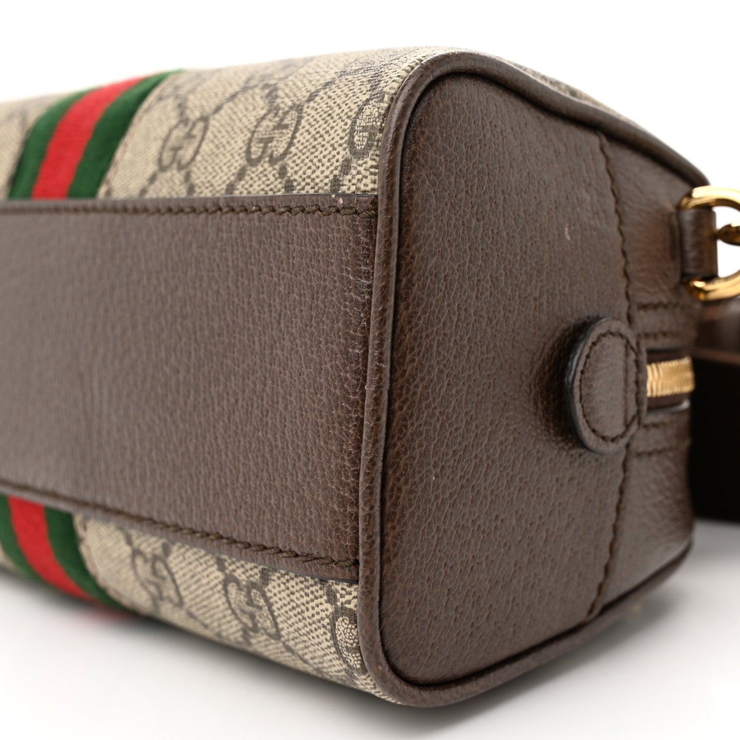 Gucci GG Supreme Monogram Textured Dollar Calfskin Web Mini Ophidia Top Handle Bowler Bag Beige Ebony New Acero 10 of 11