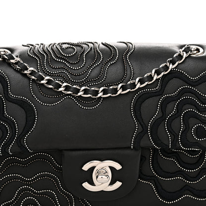 Chanel Lambskin Embroidered Camellia Follies Flap Black 8 of 13