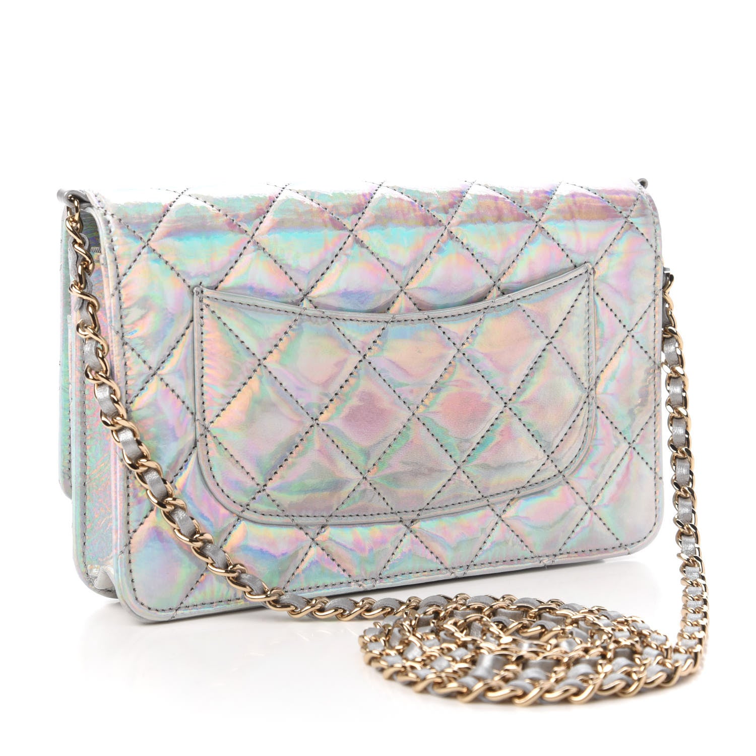 Chanel Iridescent Goatskin Quilted Wallet On Chain WOC Silver 3 of 12