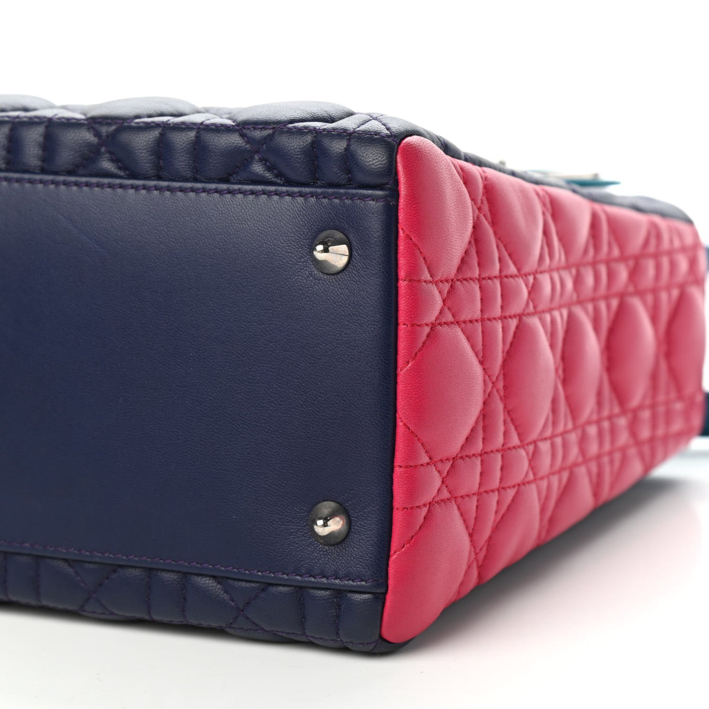Lambskin Cannage Medium Tri-Color Lady Dior Sapphire Fuchsia Turquoise