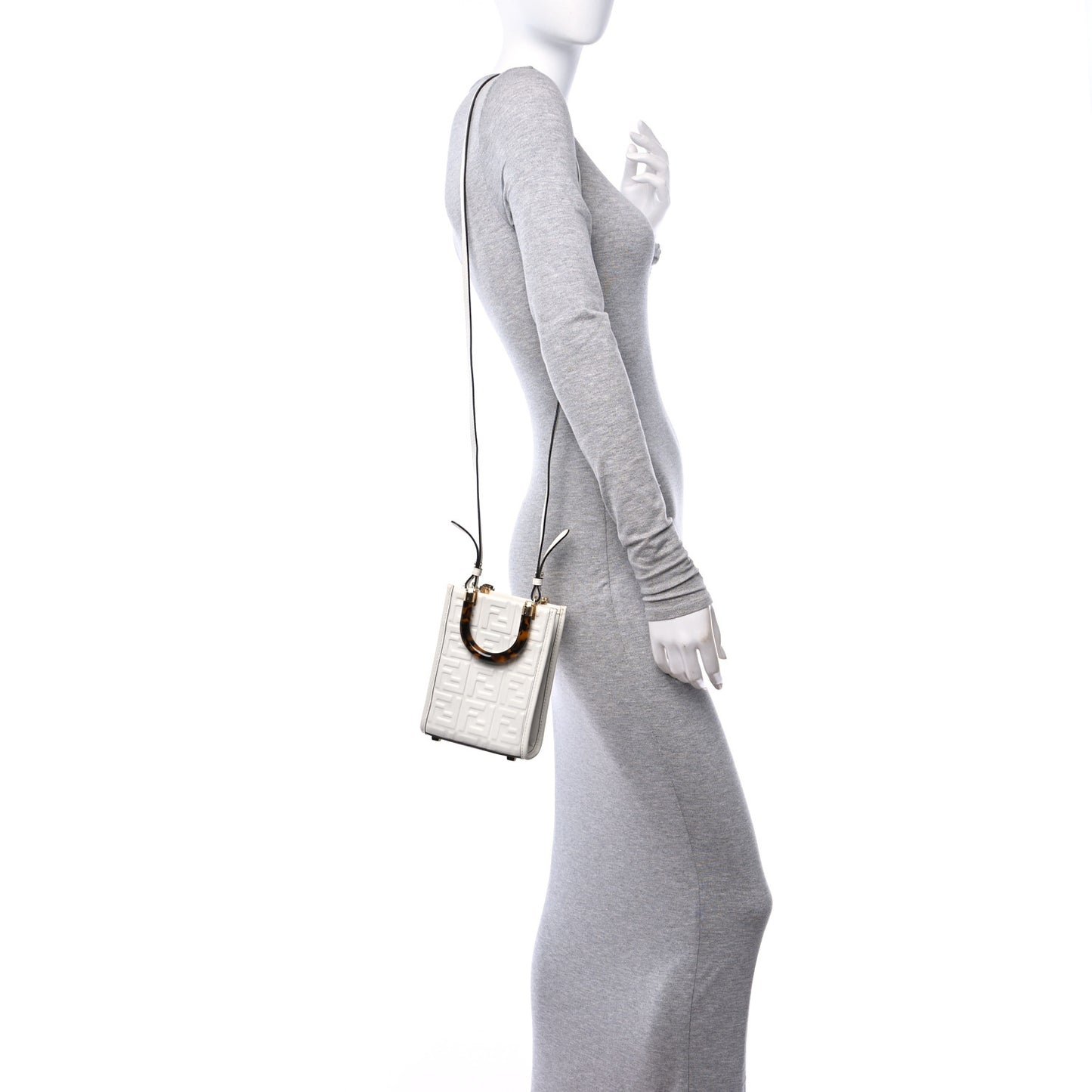 Vitello Plexiglass FF Embossed Mini Fendi Sunshine Shopper Tote White