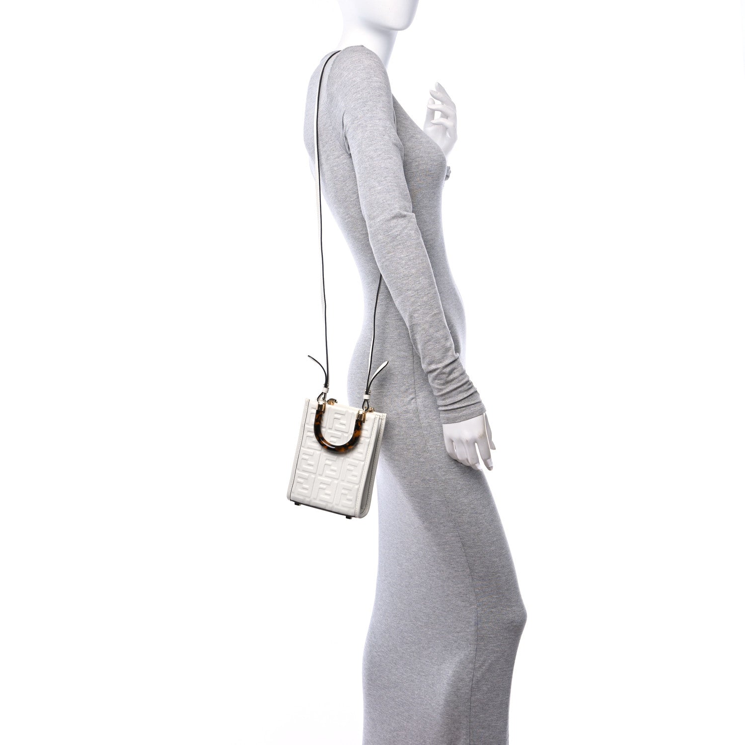 Fendi Vitello Plexiglass FF Embossed Mini Fendi Sunshine Shopper Tote White 2 of 11