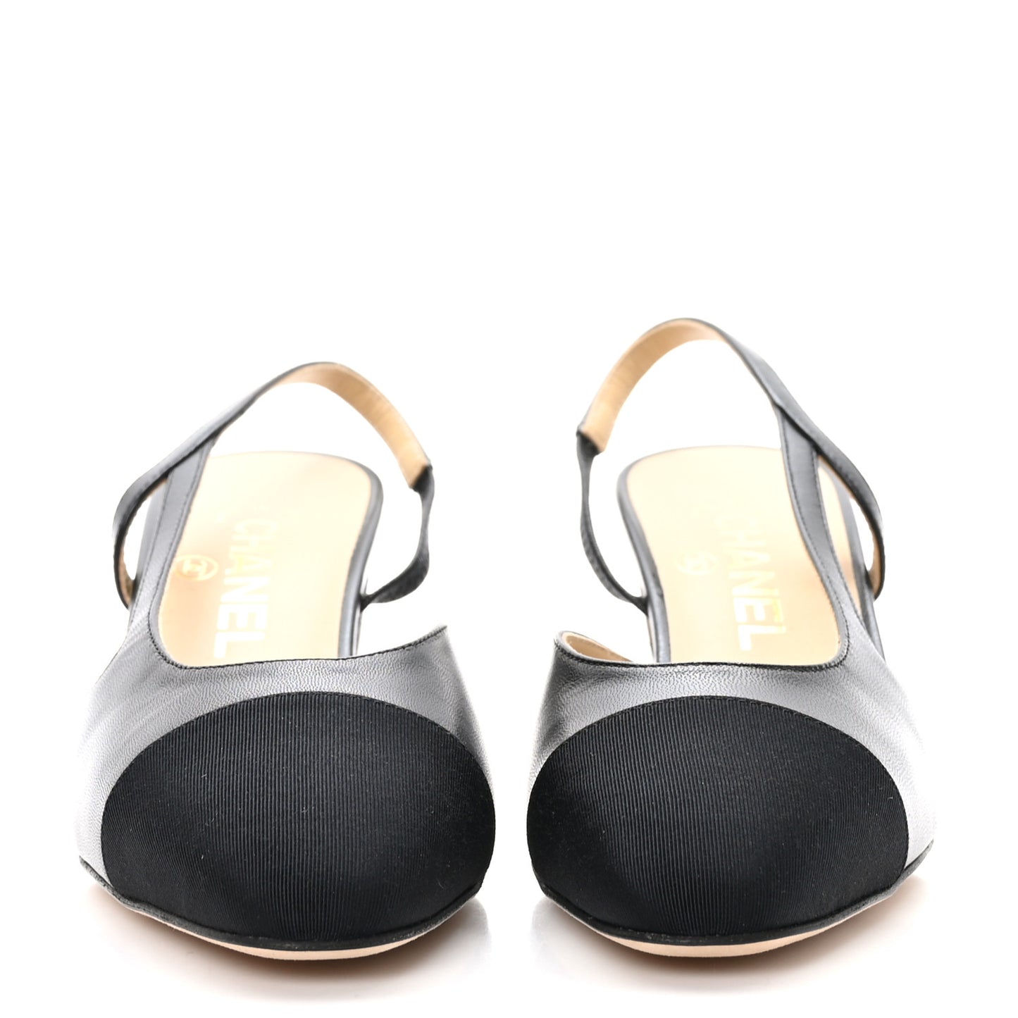 Goatskin Grosgrain Cap Toe CC Slingback Pumps 37.5 Black